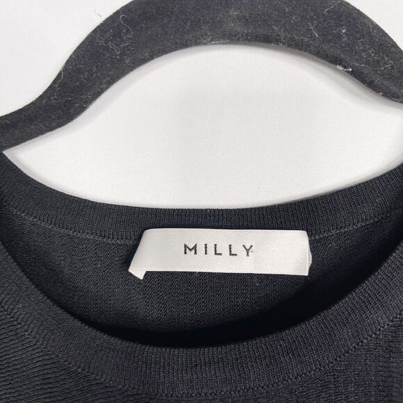 Milly Medium Black Knit Split Sleeve Scoop Neck Lightweight Sweater Short Sleeve - Picture 4 of 5